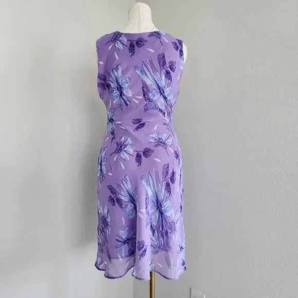 Vintage 90s Studio I Lilac Purple Floral Sheer Overlay Sleeveless Midi Dress L - Picture 7 of 8